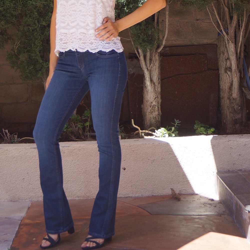 Bleulab Reversible Bootcut 2 in 1 Jeans Dark Blue Floral Print Size 26